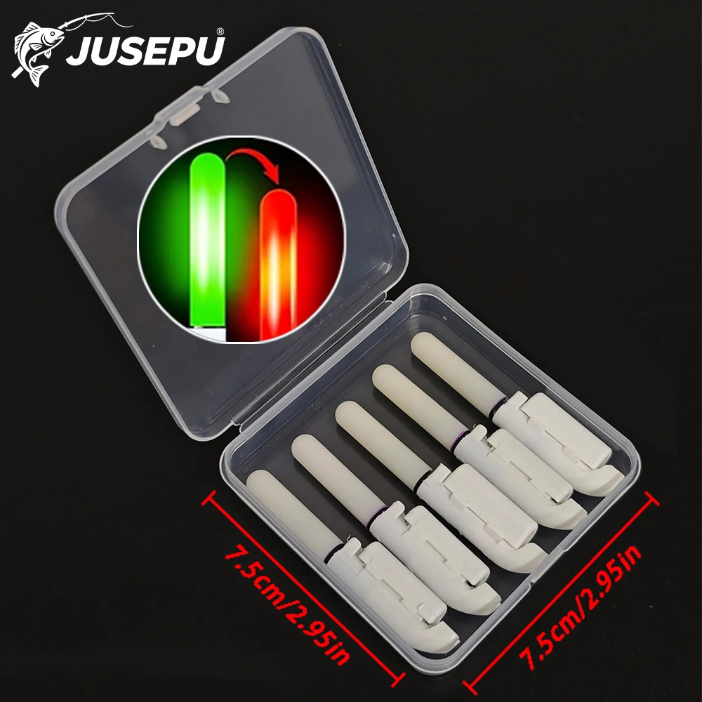 JUSEPU 10PCS/Box Luz de Ponta de Vara de Pesca LED, Bastão Luminoso para Pesca Noturna, Alarme de Picada Luminoso Verde e Vermelho, Acessório de Pesca com Clipe.
