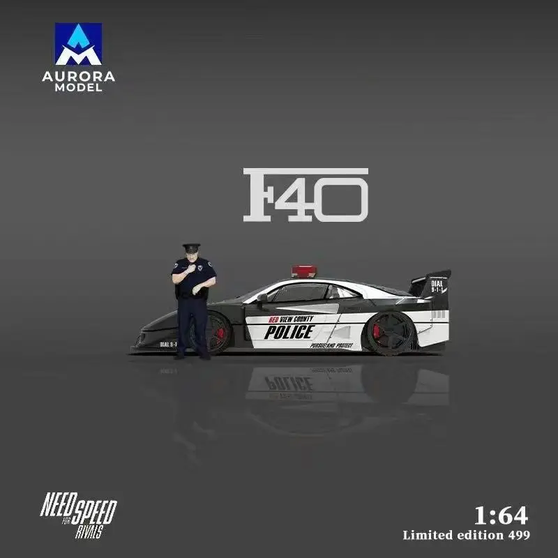 AM Aurora Diecast escala 1/64 ‌ H300 Lowboy semi-reboque e F40 Police Livery Edition liga modelo de carro brinquedos para meninos presente