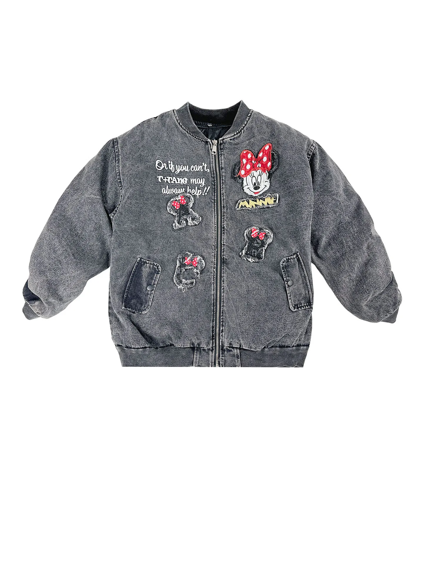 เสื้อแจ็คเก็ตยีนส์การ์ตูนแฟชั่นสำหรับผู้หญิง สไตล์อเมริกันลำลอง ปักเลื่อมหนัก ผ้าฝ้าย ทรงเบสบอล หรือ แจ็คเก็ตตัวนอก