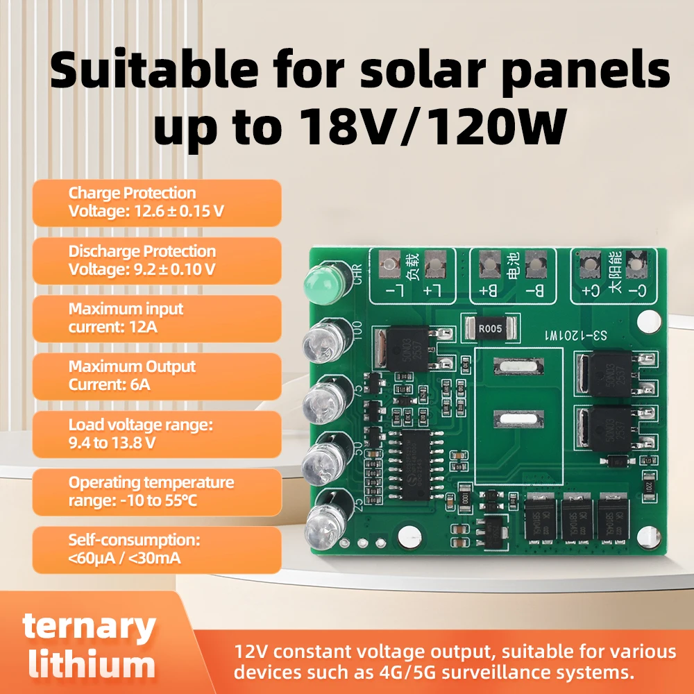 MPPT Solar Charge Controller 12V 12A Ternary Lithium Iron Phosphate Battery Charger 4G Monitor Power Supply for 12-24V ≤120W PV