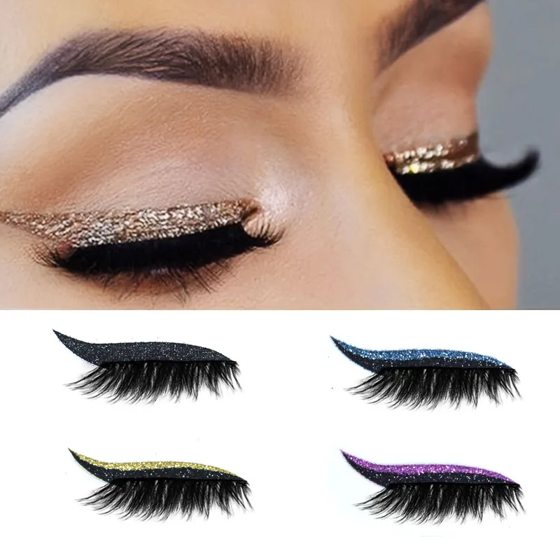 طقم رموش صناعية لامعة ذاتية اللصق، مقاومة للماء وخالية من الغراء، مثالية لمكياج الحفلات والمسرح