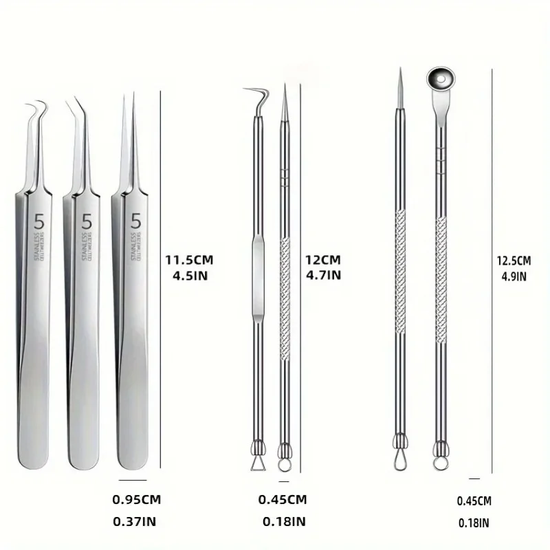 7-delige roestvrijstalen mee-eter verwijderingsgereedschapset, mee-eterclip, pincet, schoonheid gezichtsmee-eter verwijderaar, acne-naaldgereedschap