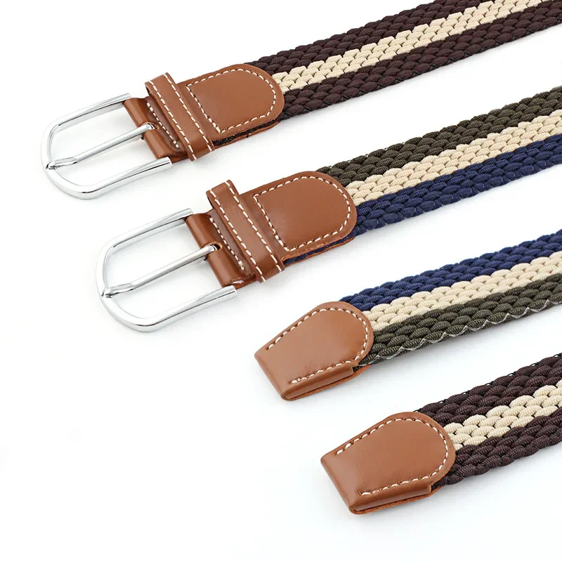 Multi-colored Belt Young Student Pin Buckle Woven Belt Casual Canvas Elastic Expandable Braided Stretch Belt Plain Webbing Strap