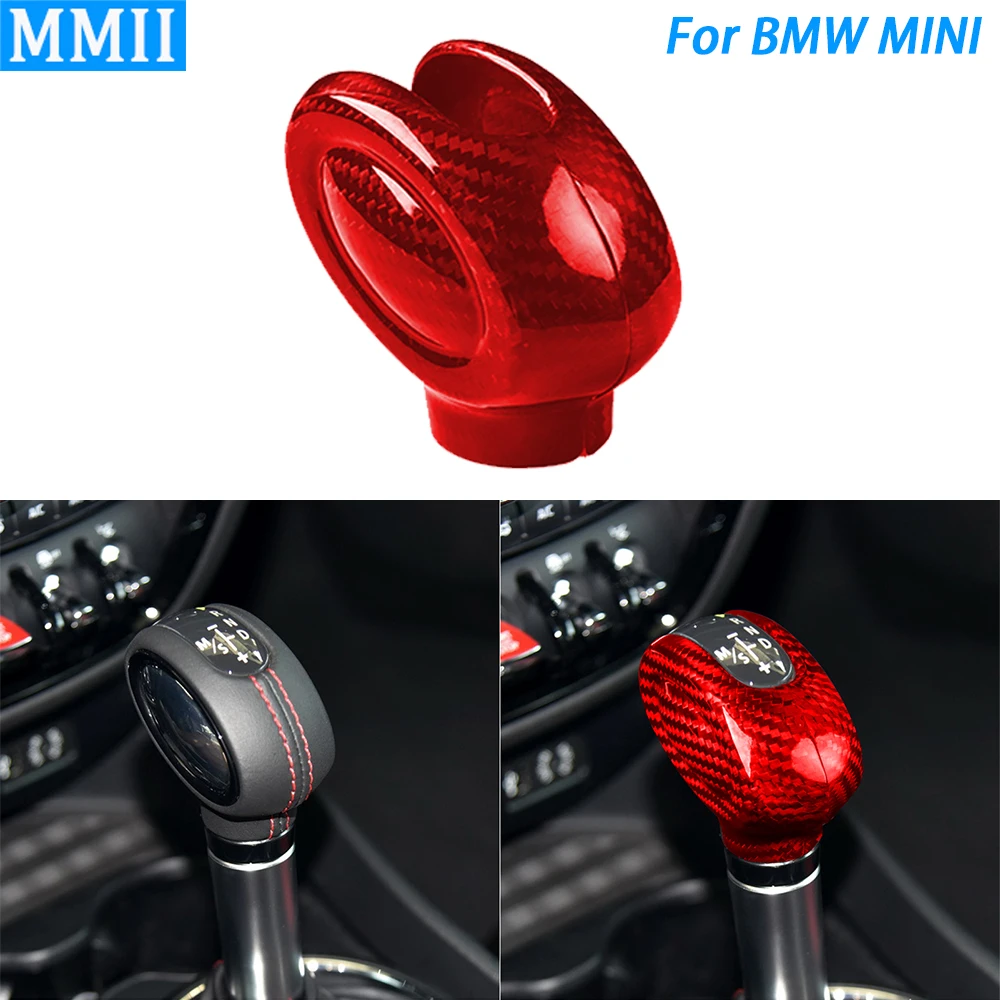 

For Mini Cooper F54 F55 F56 F57 F60 Red Real Carbon Fiber Gear Shift Knob Cover Decorative Car Interior Retrofitting Accessories