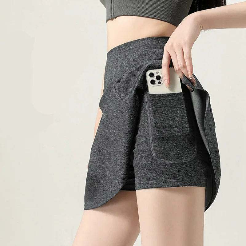 Fake Two Pieces Sports Short Skirts Women Summer Thin Faux Denim Elastic Inner Shorts Skirt Running Fitness Cycling Yoga Skirt