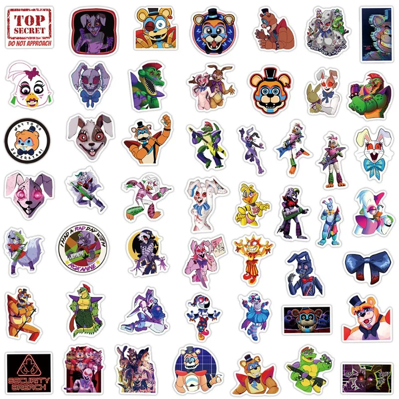 50pcs Five Nights At Freddy's Game Sticker Luggage Water Cup Stationery Mobile Phone Car Scooter Laptop Decorative Sticker