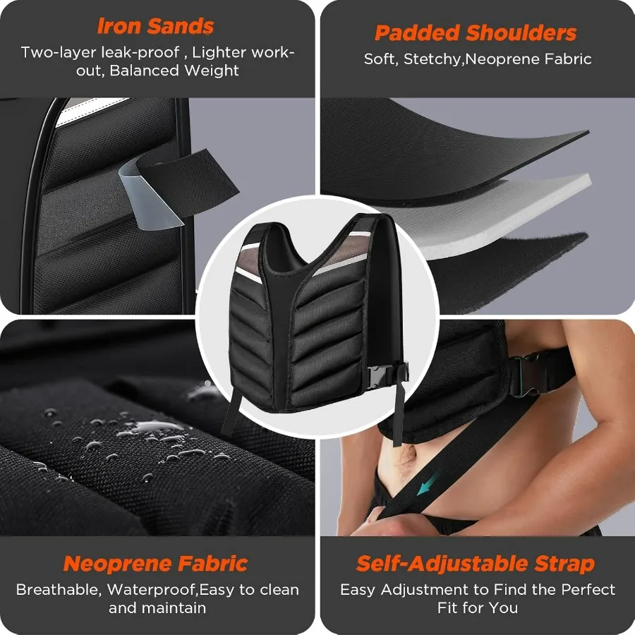 سترة وزن قابلة للتعديل للرجال والنساء مع خطوط عاكسة 10LB 15LB 20LB 13LB22LB لتدريبات القوة والجري واللياقة البدنية