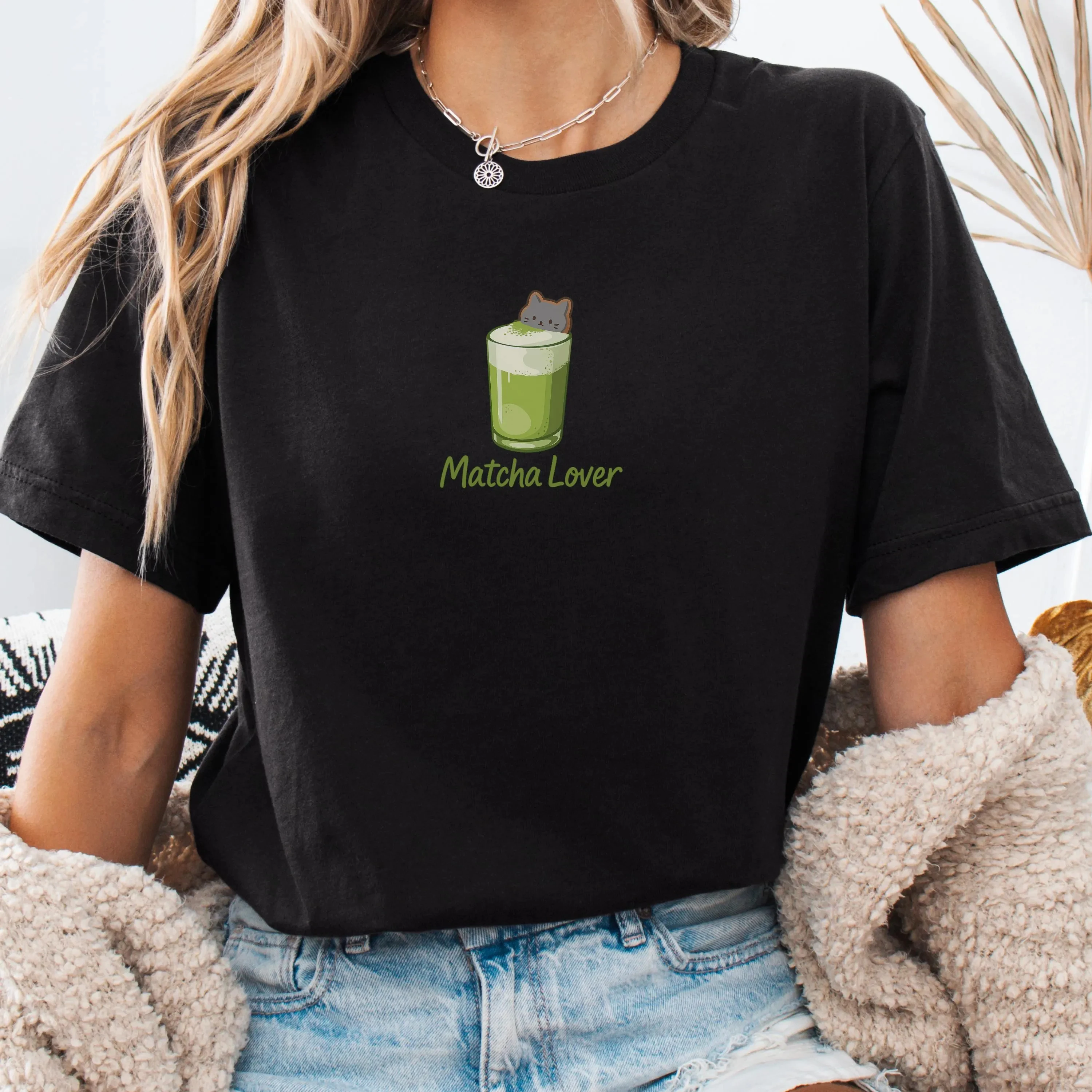 

Plus Size Women's Matcha Cat Graphic T-Shirt Pure Cotton Breathable Stylish Versatile Street Style Oversized