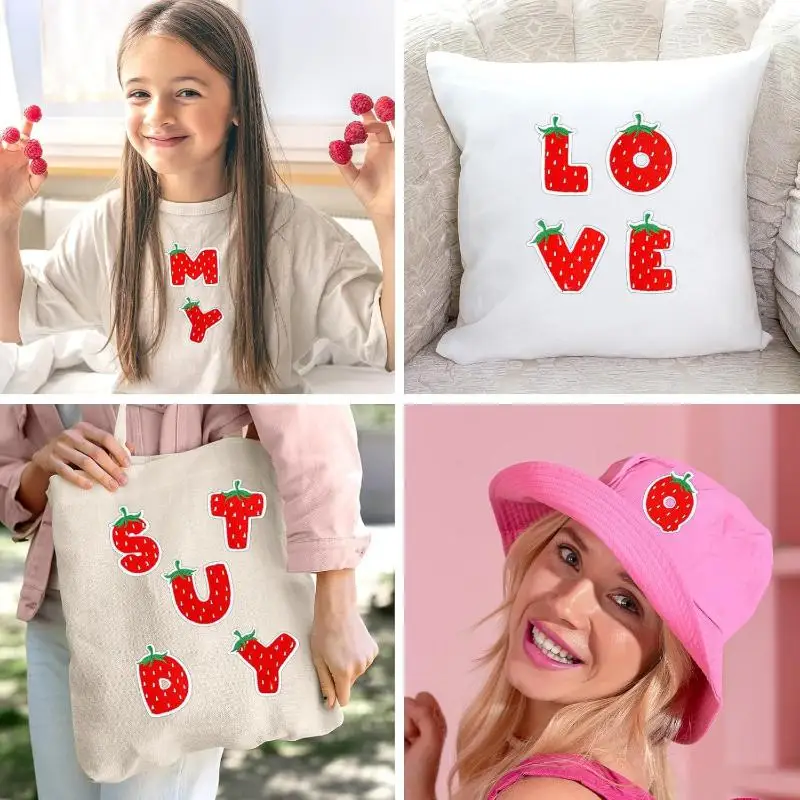 New Lots/set Of Cute Strawberry English Alphabet Embroidery Patch 26 Letters Iron On Patches For Bags Clothes DIY Decoration