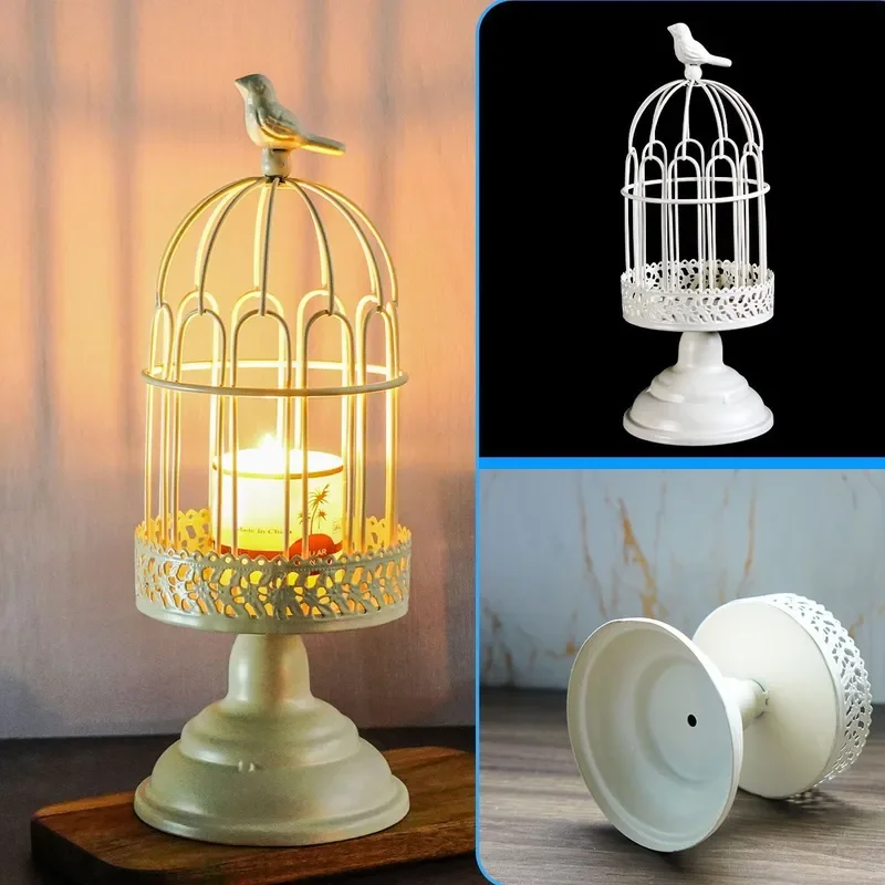 for European Wrought Iron Candle Holder Retro Birdcage Romantic Atmosphere Home Decoration Props Ornaments Cross Border