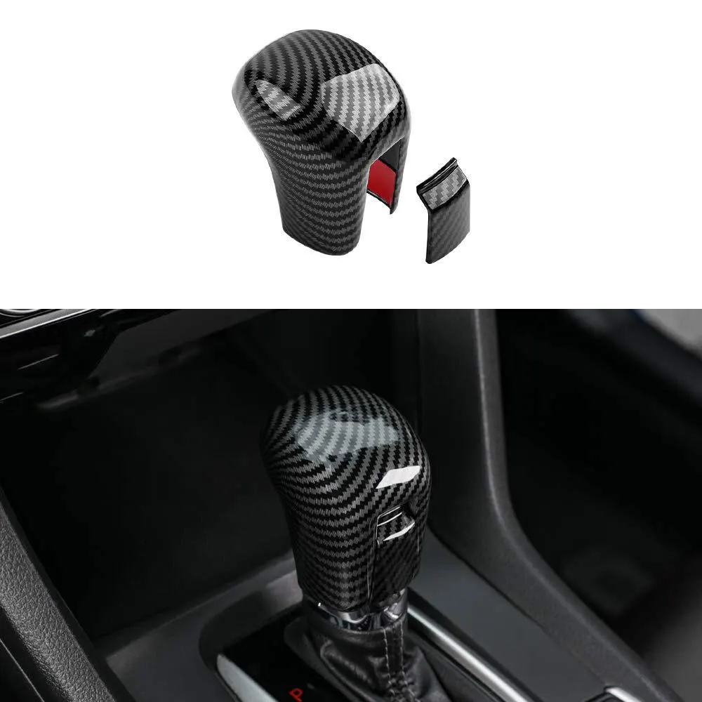 Carbon Fiber Black Car Gear Shift Knob Cover Protector Trim Sticker Mouldings For Honda Civic Sedan 2016-2021 Accessories