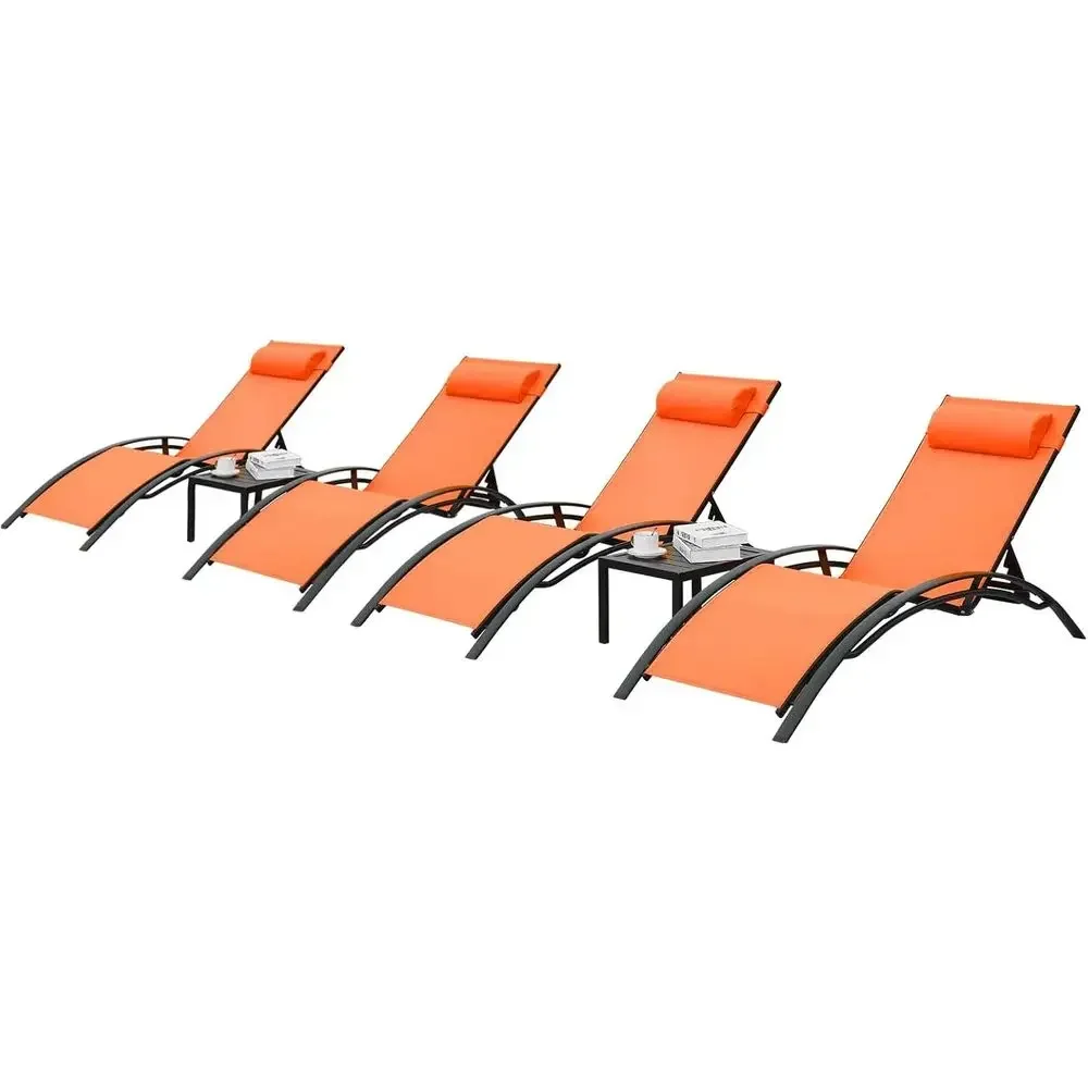 3 pcs Poolchairs Patio Chaise Lounge Set with rest, 5-Level Adjustable Suthing Tanning Poolside Lounger Recliner Chairs with Sid