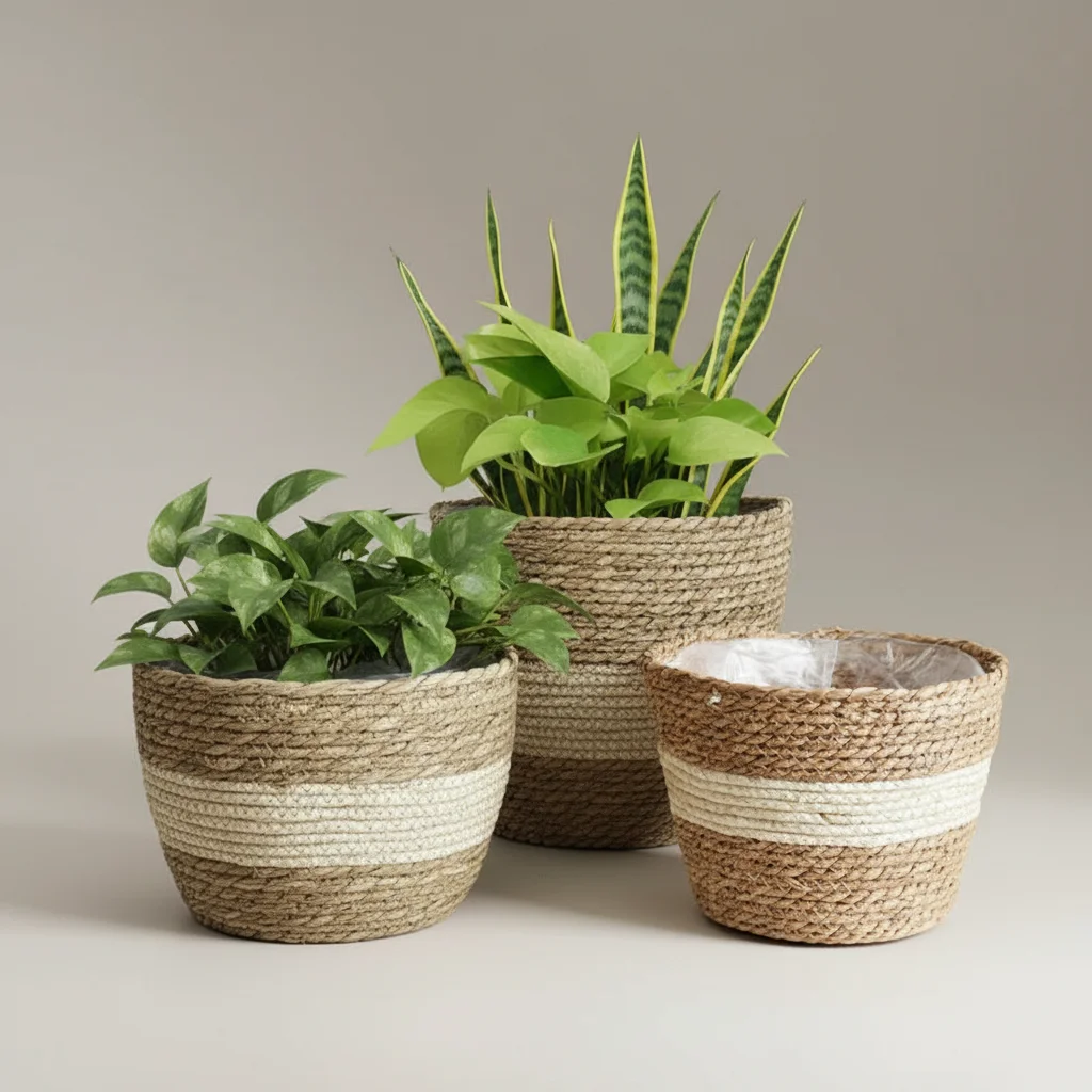 Creative Wicker Flower Basket Handwoven Plant Pot Decorative Desktop Storage Home Garden Display For Outdoor And Indoor Use