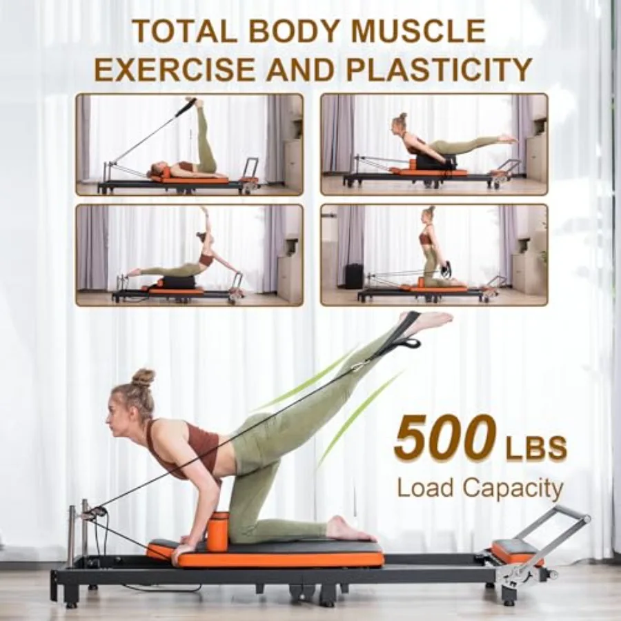 Foldable Pilates Reformer for Home and Gym Use Wooden Frame with 4 Springs 5 Resistance Cords Suitable for Beginners and Advanc view 3