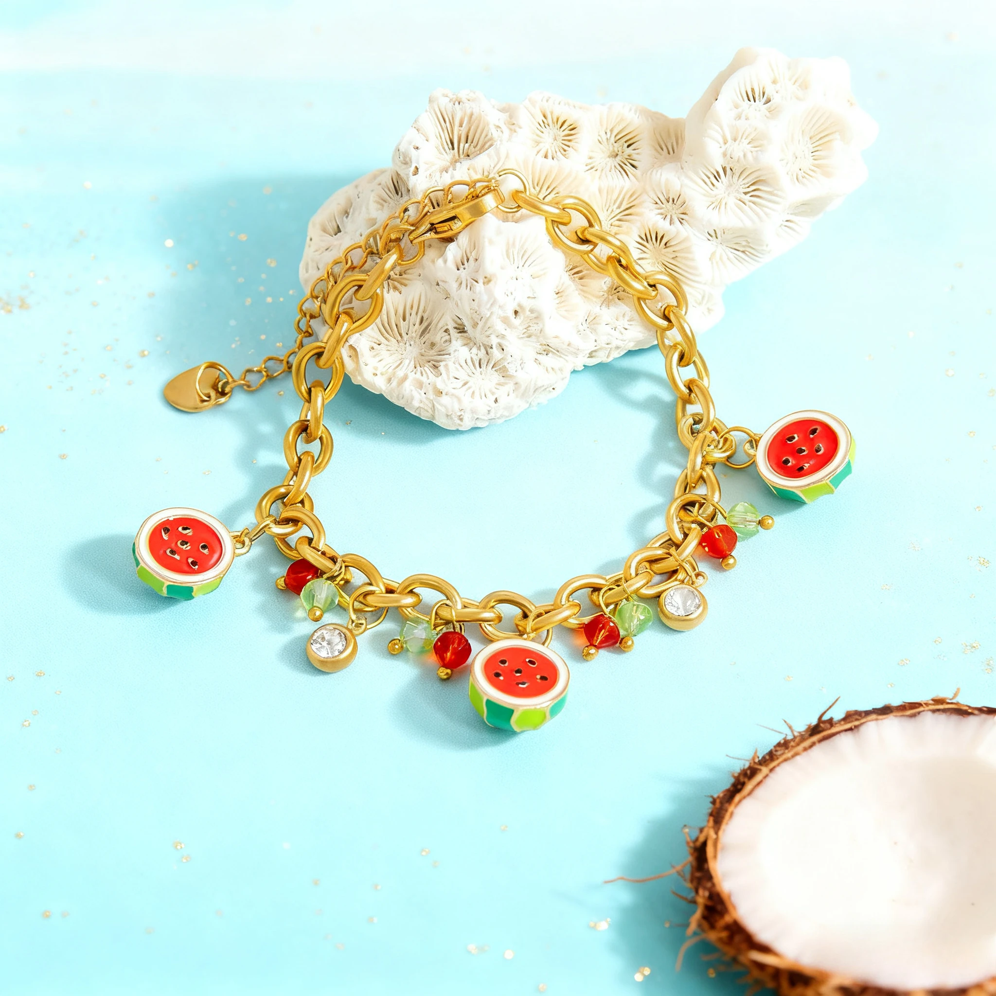 

316L Stainless Steel Fresh Color Dripping Watermelon Women's Bracelet Fashionable New Classic Wrist Chain Jewelry Party Gift