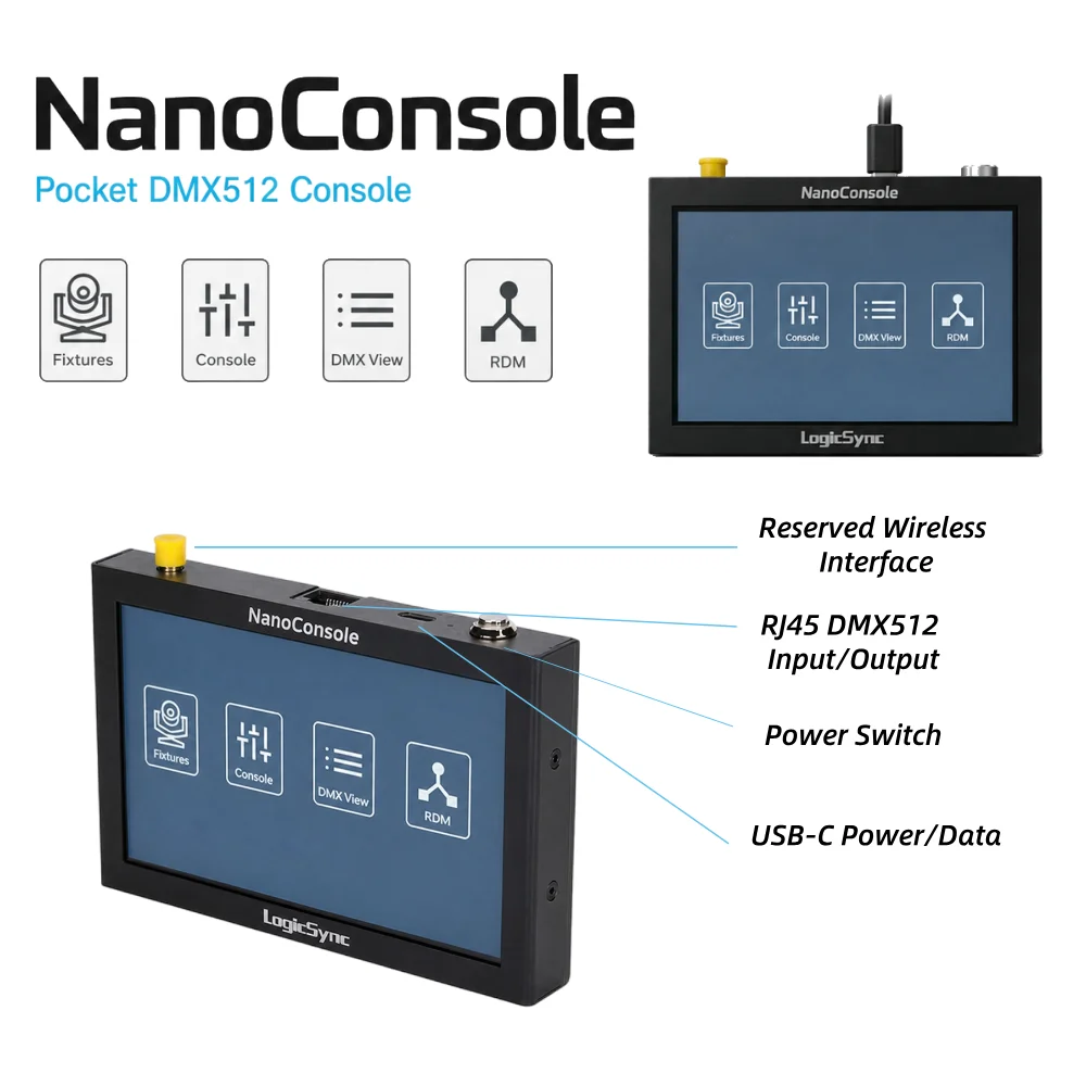 LogicSync NanoConsole Pocket DMX512 Console with RDM and Signal Analyzer 5-Inch Touchscreen