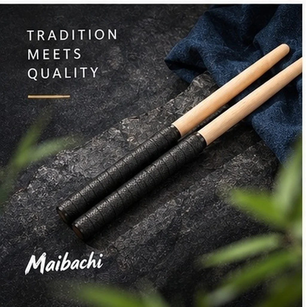 Taiko Drumsticks 350x20mm Black Tapered Lightweight Balanced for Maibachi Drum Playing
