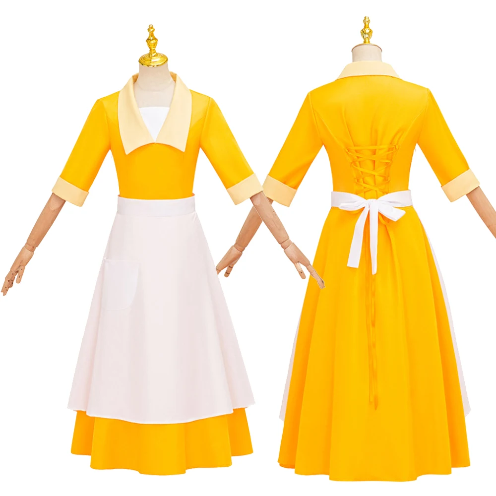 

Anime Movie Princess Cosplay Costume Full Set Yellow Maid Dress Uniform Suit for Women Halloween Carnival Party Clothes Roleplay