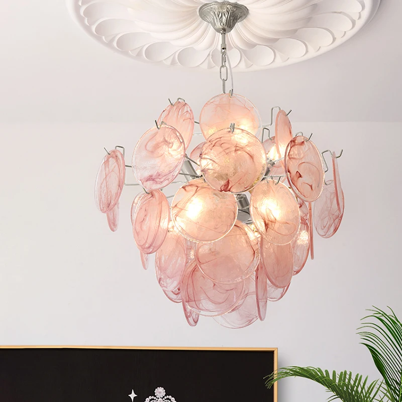 

Modern Colorful Glass Chandelier LED French Milky White Crystal Pendant Light for Bedroom Living Room Decoration Hanging Lamp