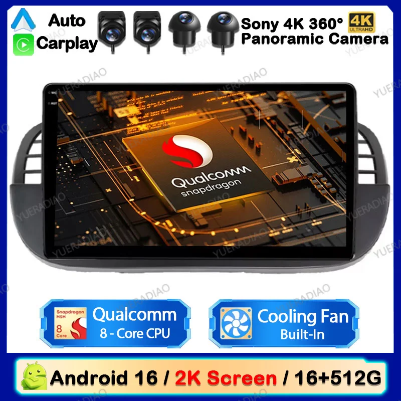 Android 16 Car Radio For Fiat 500 2007 - 2014 FM Bluetooth Car Radios BT GPS NAVI Qualcomm 2DIN Backup Camera DVD Touch Screen