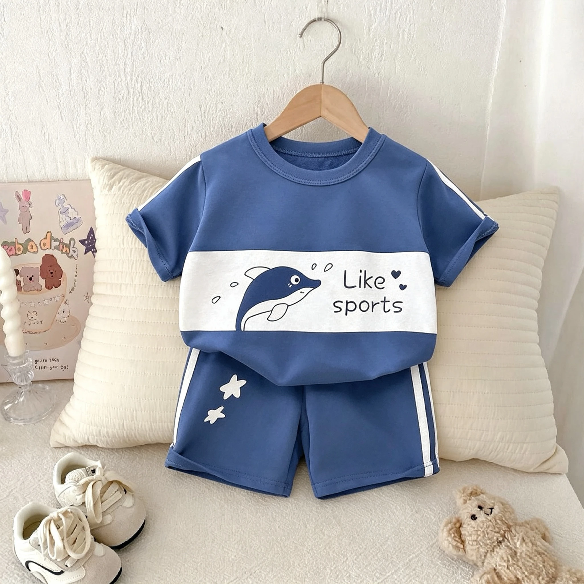 Summer Kids Short Sleeve Suit Fashion Casual Baby Girl Boy Tracksuits Popular Design Children's T-shirt + Shorts Two Piece Set