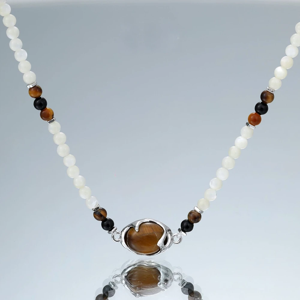 

Mother-of-pearl Necklace Tiger‘s Eye Pendant S925 Sterling Silver Original Design Women's Popular Fashion Jewelry Party Style