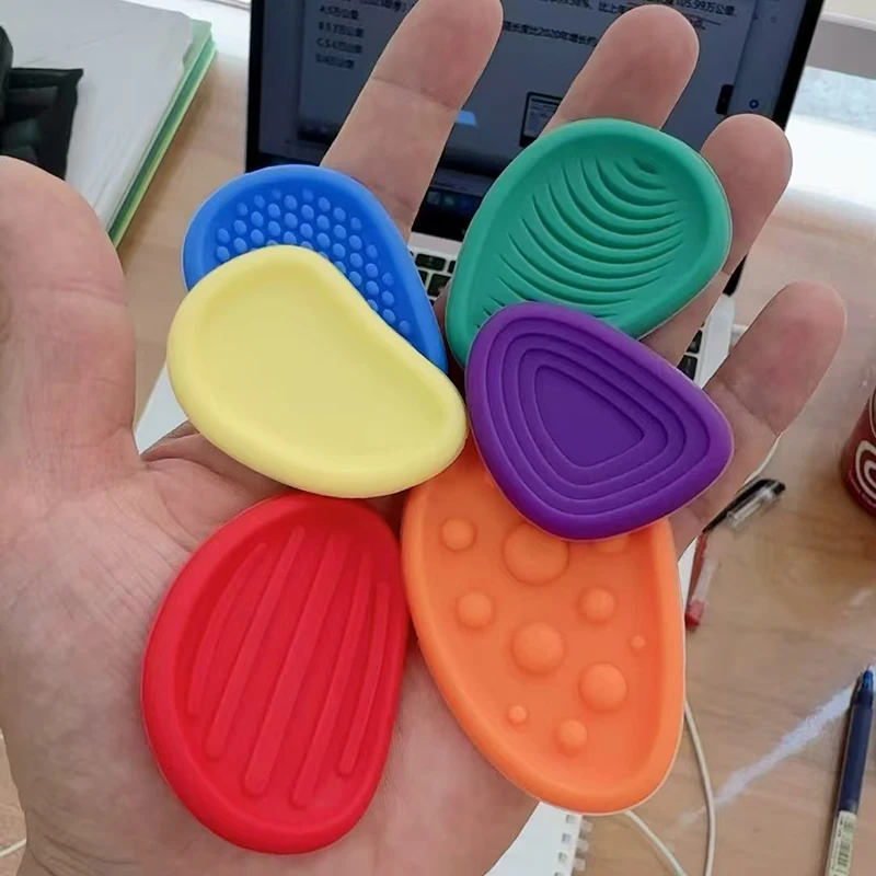 6PCS Silicone Textured Sensory Worry Stone Fdget Toys Kids Calming Down Autism Anxiety Stress Relief Gifts Classroom Prize