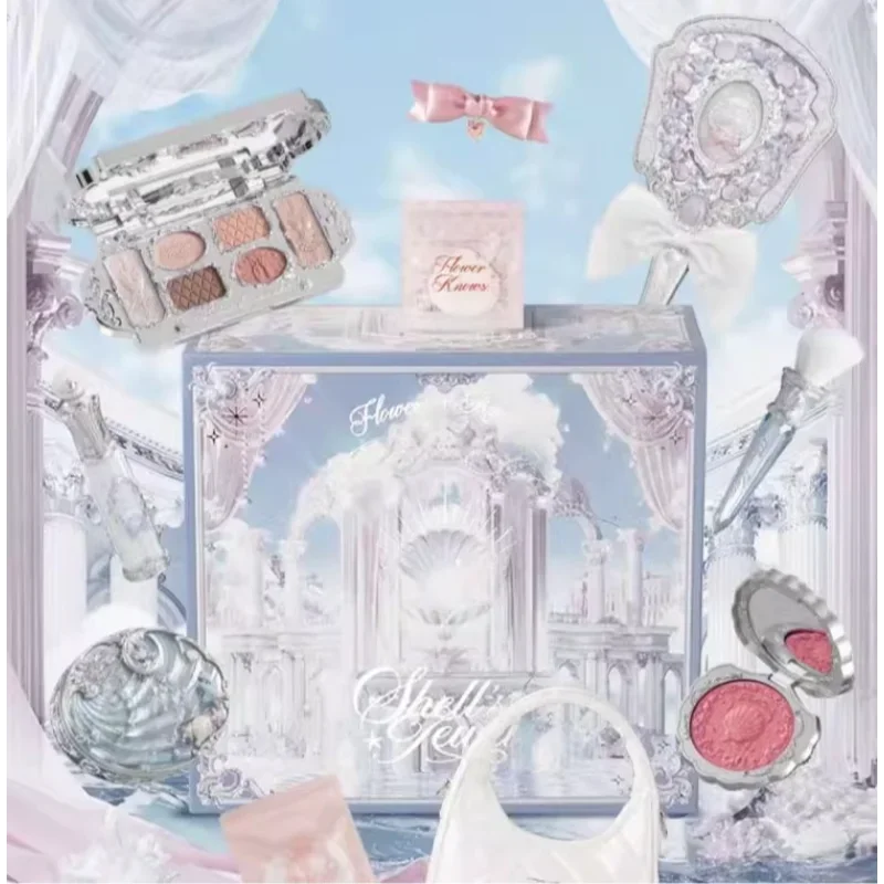 

Flower Knows Shells Pearl makeup set Eyeshadow Essence Lip Honey Blush Cheek Makeup Ocean Gift Box Makeup Kit Full Professional