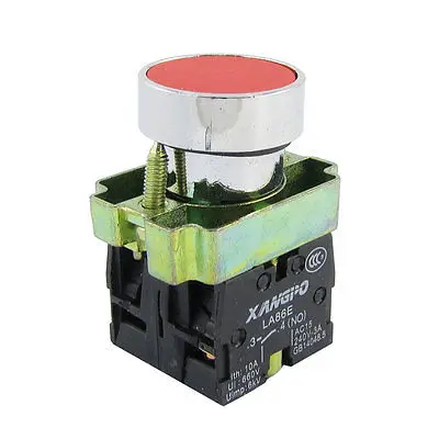 AC 240V 3A DPST 4 Screw Terminals Momentary Red Flat Push Button Switch