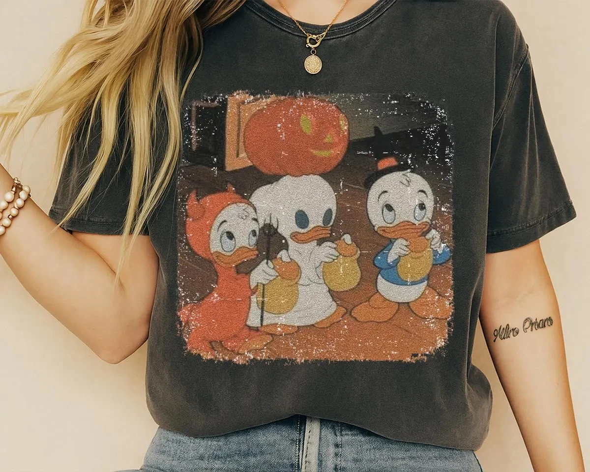 ريترو هيوي ديوي لوي زي الهالوين خدعة أو علاج قميص Ducktales ديزني لاند حفلة الهالوين موسم مخيف ديزني تي شيرت #1