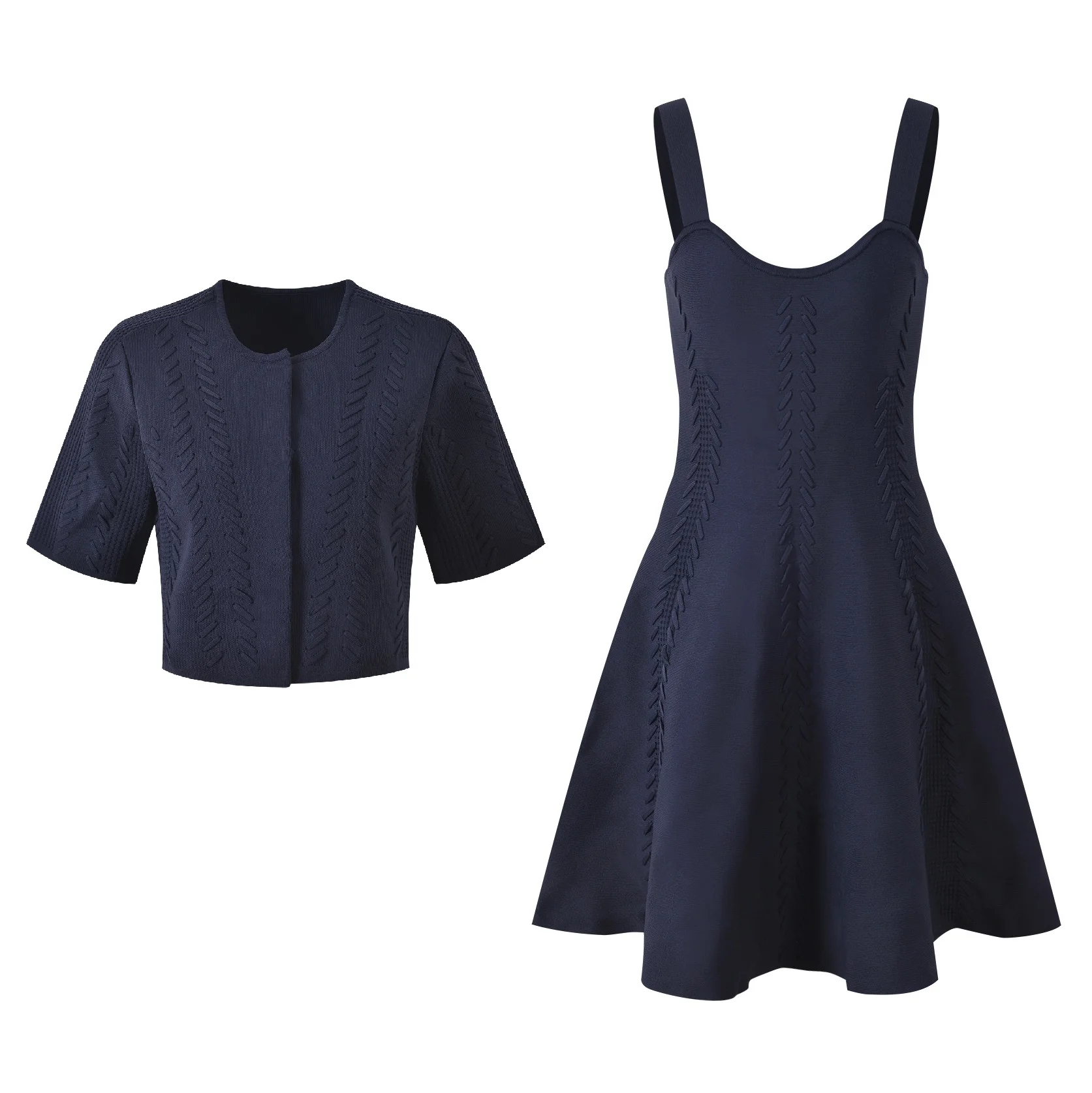 CHUJIE 2025, Sommer-Strickset im französischen Stil mit Schnürung – ärmelloses Westenkleid und Strickjacke mit Knöpfen, Viskose-Nylon-Mischung – MJ