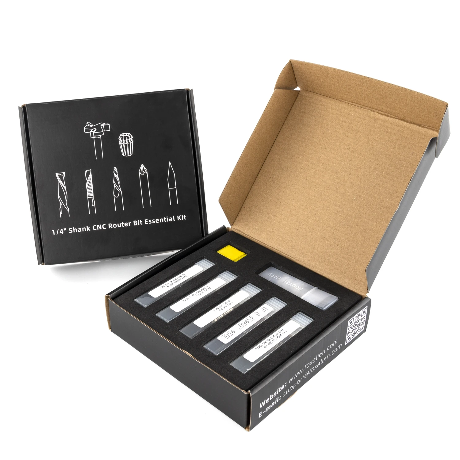 Imagem -02 - Foxalien-cnc Router Bits Kit Essencial End Mill Conjunto para Madeira Metal Alumínio Fresagem Carbide Broca 6.35 mm Shank