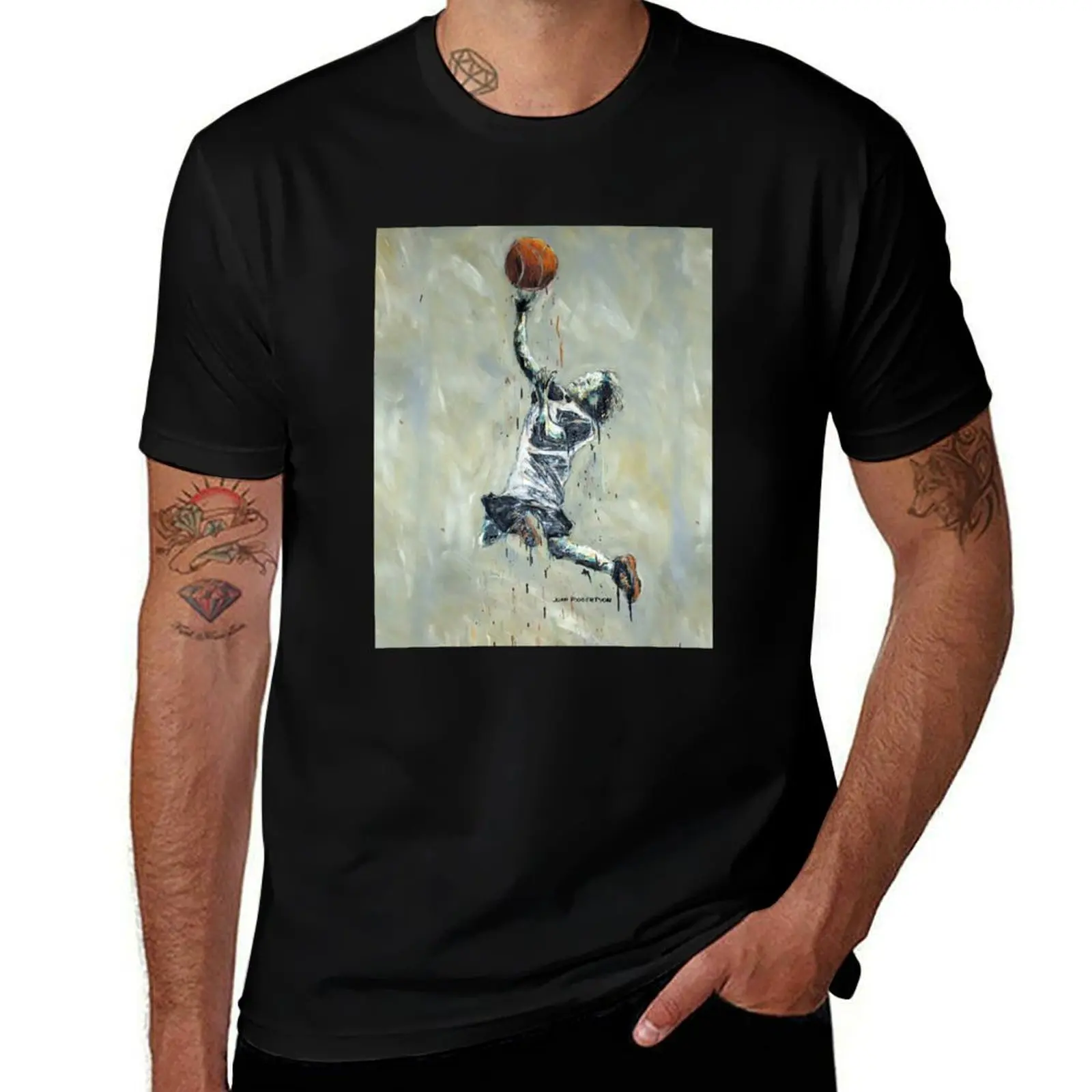 Basketball Player Layup Shot T-Shirt Dry Fit Athletic Short Sleeve Shirt T-Shirt