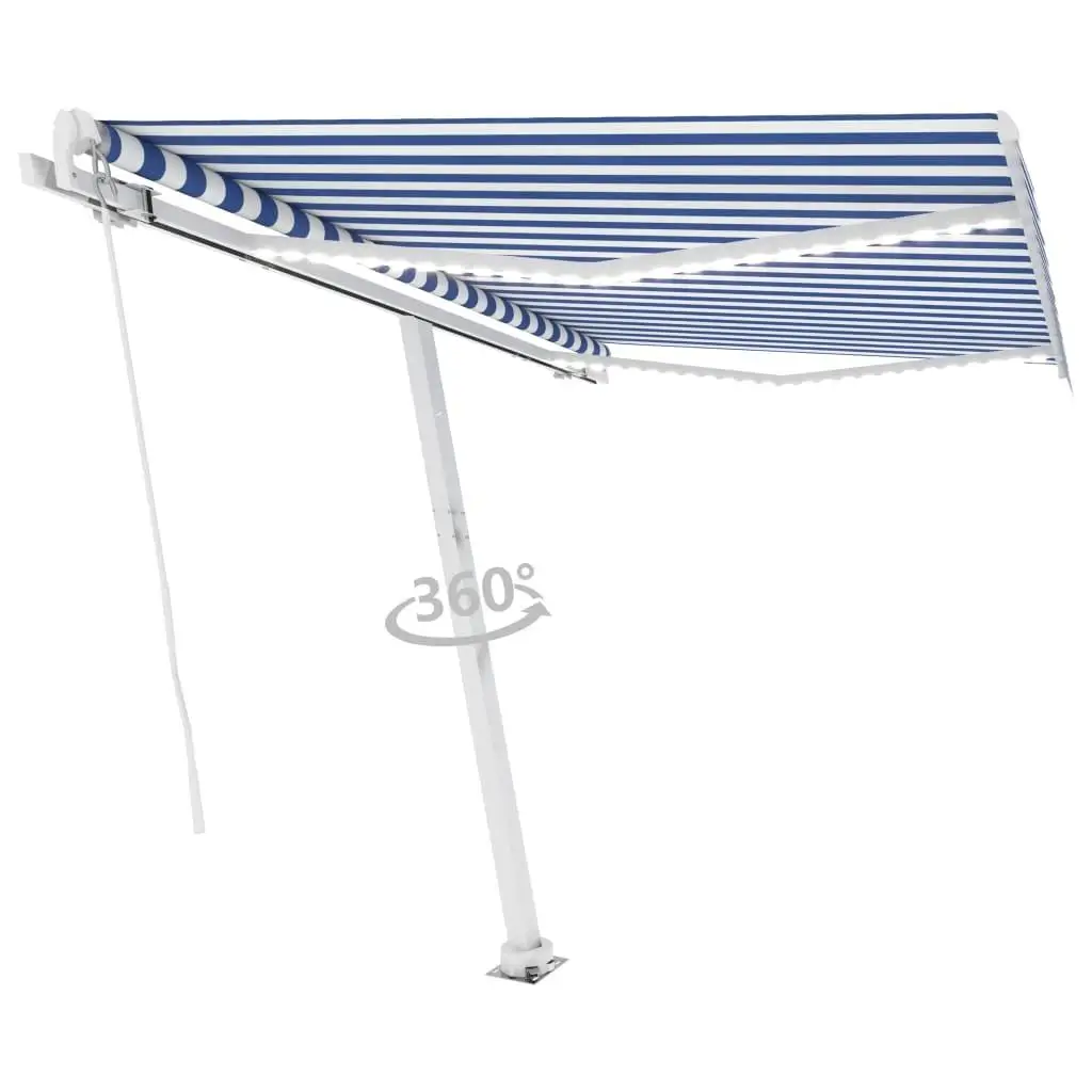 Tenda retrattile manuale 300x250 cm Striscia LED azzurra e bianca