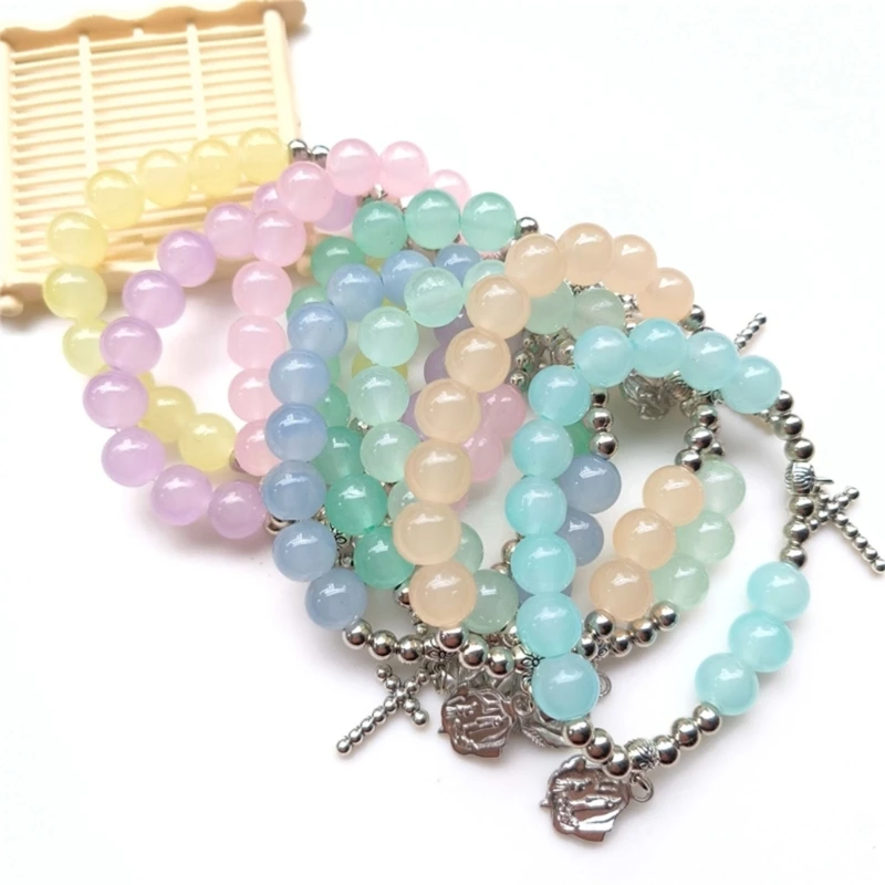 Glass Beaded Stretch Bracelets Wristband Daily Wear Jewelry Bangles Handchain for Catholicism Prayer Christening