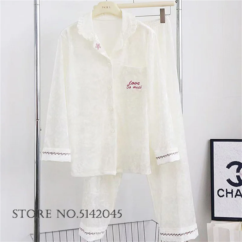 

Velvet Long Sleeve Pajamas Trouser Suit Autumn Winter New Women Sleepwear Pijamas Suit Loose Casual Velour Homewear Lounge Wear