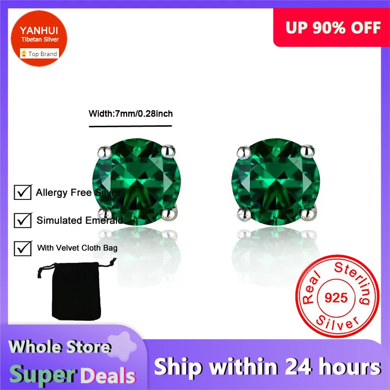 

New Trending Luxury Lab Emerald Earrings Women's Real 925 Sterling Silver Stud Earrings Fashion Accessories Wedding Jewelry Gift