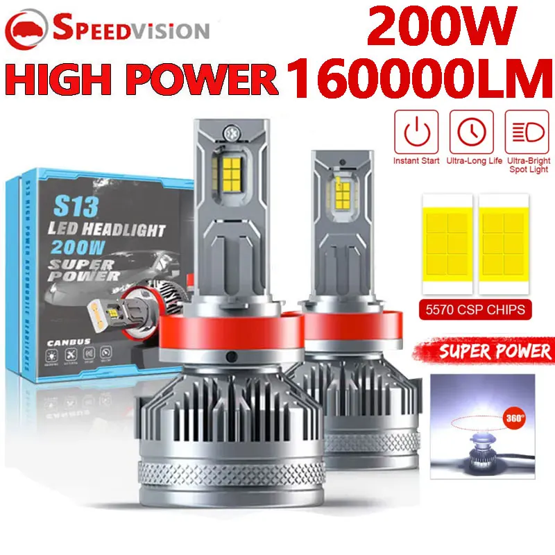 

K5C H7 LED 160000LM Headlights Canbus 200W H1 H4 H11 9012 HIR2 H8 H9 9005 9006 HB3 HB4 High Power 6000K 3570 CSP Chips Fog Lamp