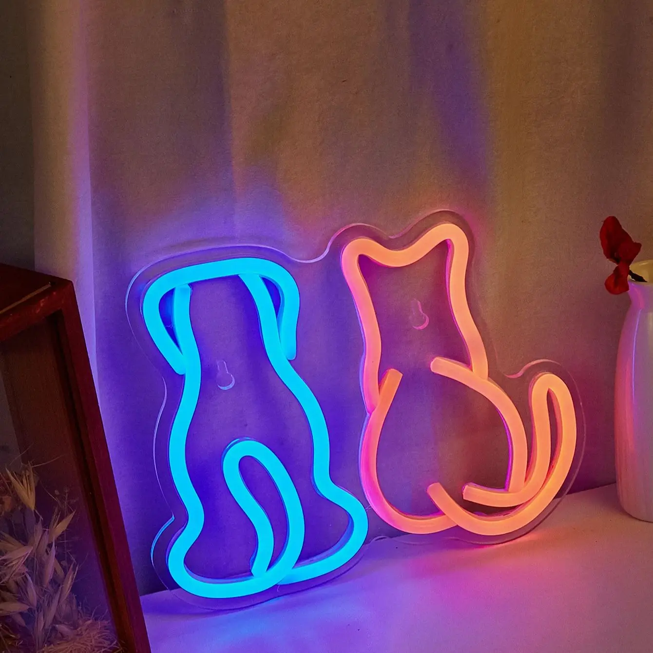 Chi-Buy 1PC psi przyjaciele kształt Neon LED znak USB zasilany do sypialni dekoracja ścienna znaki neonowe nadaje się na wakacje