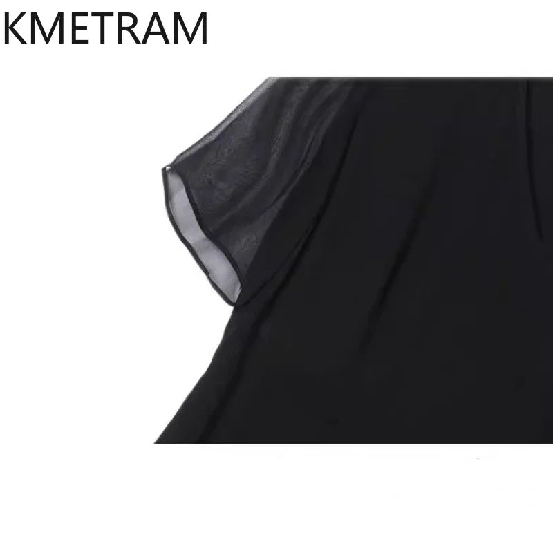 KMETRAM 100 % Maulbeerseide Kleid Damen Sommer 2024 Luxus Party Lange Kleider V-Ausschnitt Damenbekleidung Schwarzes Kleid Vestidos Largos