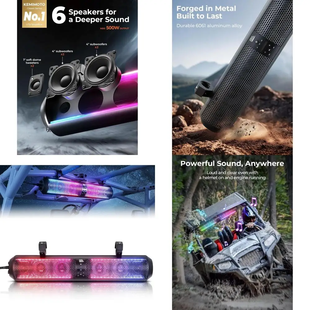 

UTV Sound Bar 28 Inch ATV Soundbar 4X Subwoofers LED Party Lights Bluetooth Golf Cart Sound Bar 2X Tweeters Compatible with Pola