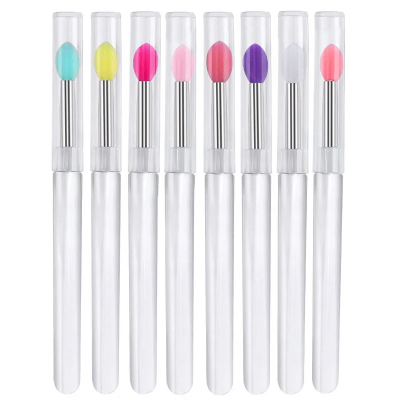 8Pcs Silicone Lip Brush with Lid Easy and Efficient Lipstick Cream and Lip Gloss Applicator Makeup Beauty Brushes for Eyeshadow