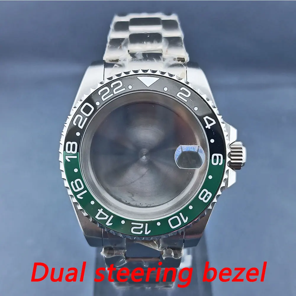 40mm Dual Steering Watch Case 316 stainless steel sapphire glass Cyclops FIt GMT nh34 NH35 NH36 movement 10BAR water resistance