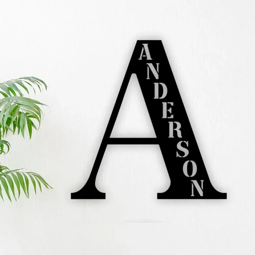 Print op aanvraag-laatste naam metalen bord met rustieke letters familie metalen letter monogram eerste als decor voor thuisidentificatie M