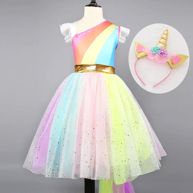 A New unicorn party dress girls Kids Carnival costume children Rainbow Princess Tutu dresses girls Halloween cosplay fancy dress