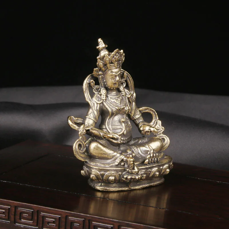 Retro Brass Yellow God Of Wealth Ornament Tibetan Religious Buddha Statue Crafts Enshrined Statues Cultural Relics
