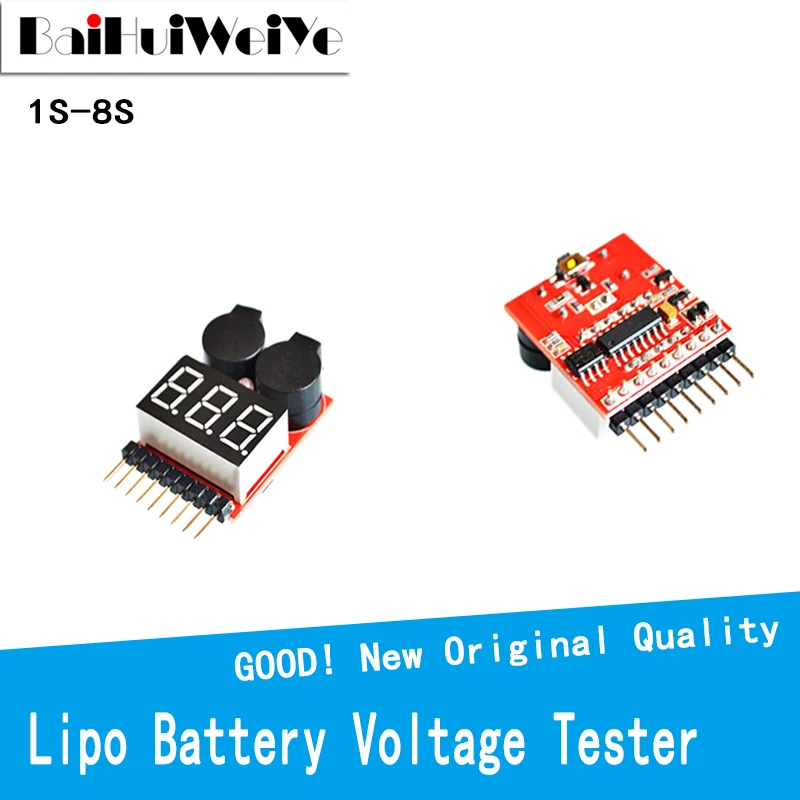 For 1-8S Lipo/Li-ion/Fe Battery Voltage 2IN1 Lipo Life LiMn Li-ion Battery Checker Monitor Tester Low Voltage Buzzer Alarm