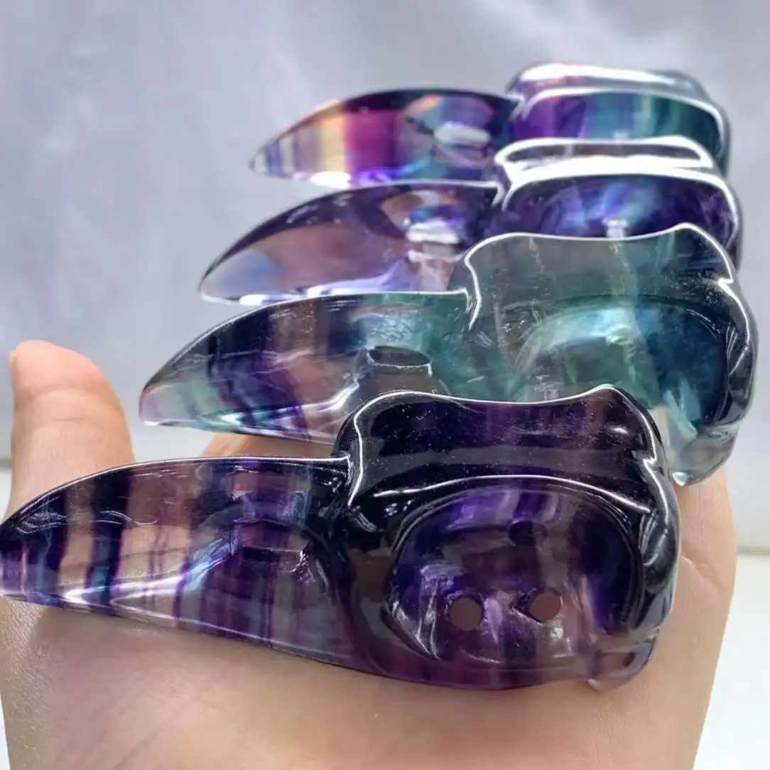 

8cm Macaron Color Fluorite Natural Crystal Quartz Carved Crow Bird Head Skull Mineral Stone Wicca Craft 2024