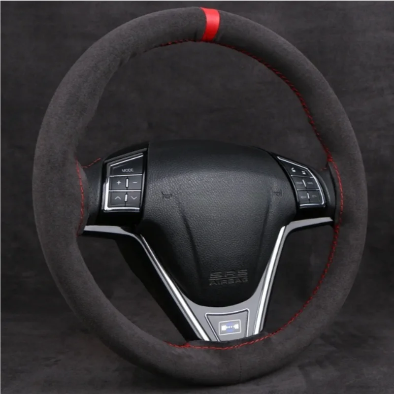 Car Steering Wheel Cover Comfortable Wear Resistant Hand Sewing Black Braiding Car Steering Wheel Braid Soft Suede Cover