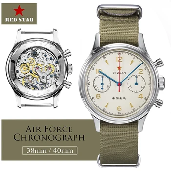 Estrela vermelha 38mm masculino 1963 cronógrafo relógio mecânico piloto com movimento gaivota st1901 força aérea aviação safira ganso 40mm